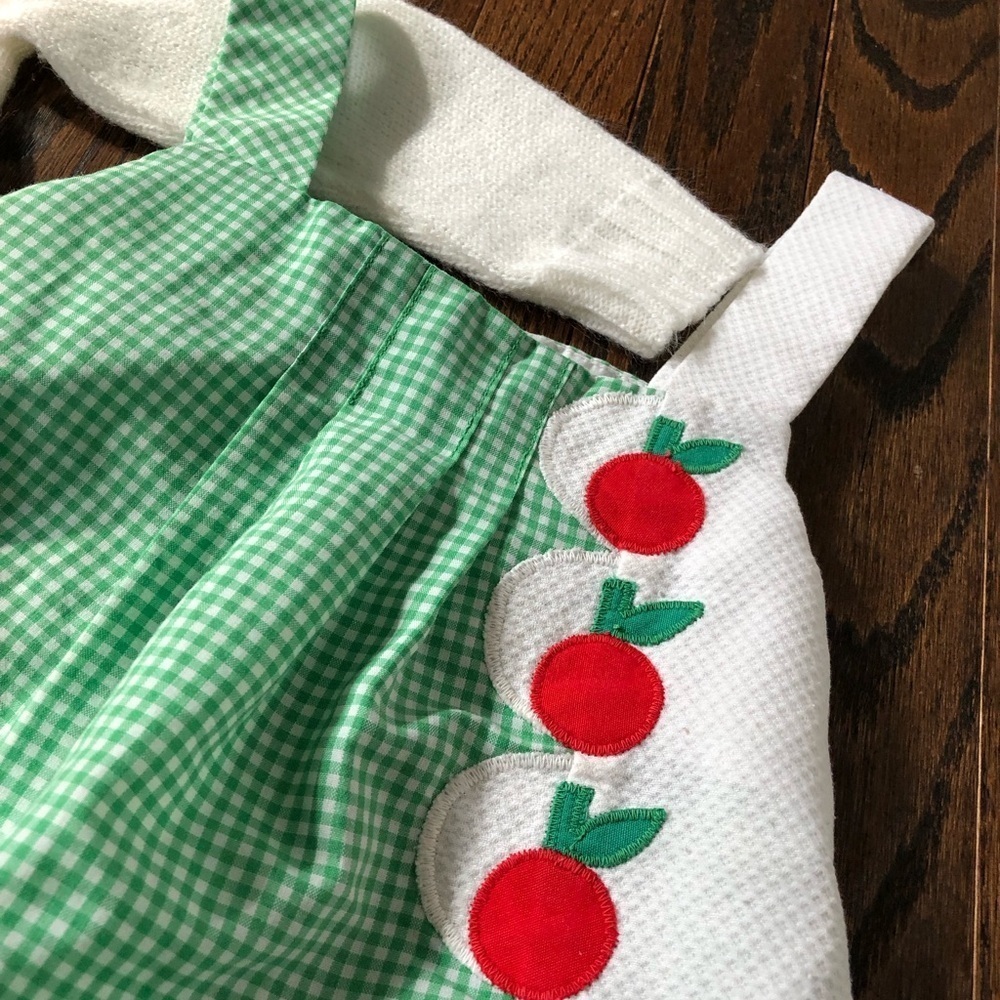 Vintage Florence Eiseman Girls 2T Cherries Sweater w/Green/White Gingham Jumper - Picture 5 of 16